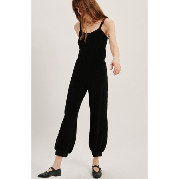 SUZIE KONDI The Giorgi Tank Jumpsuit in Terry Cloth Black Size Small - Picture 1 of 5